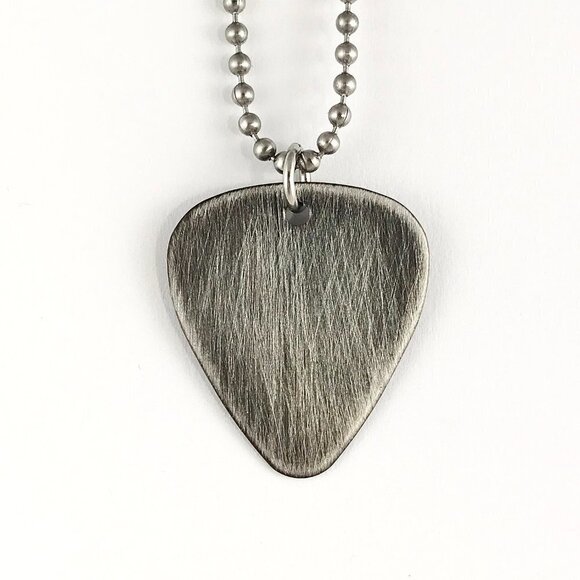 Rustic Stainless Steel Guitar Pick Necklace - 24 Inch Chain - Picture 2 of 5